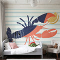 Chillin Lobster Stripes Mural Wallpaper - room preview 06