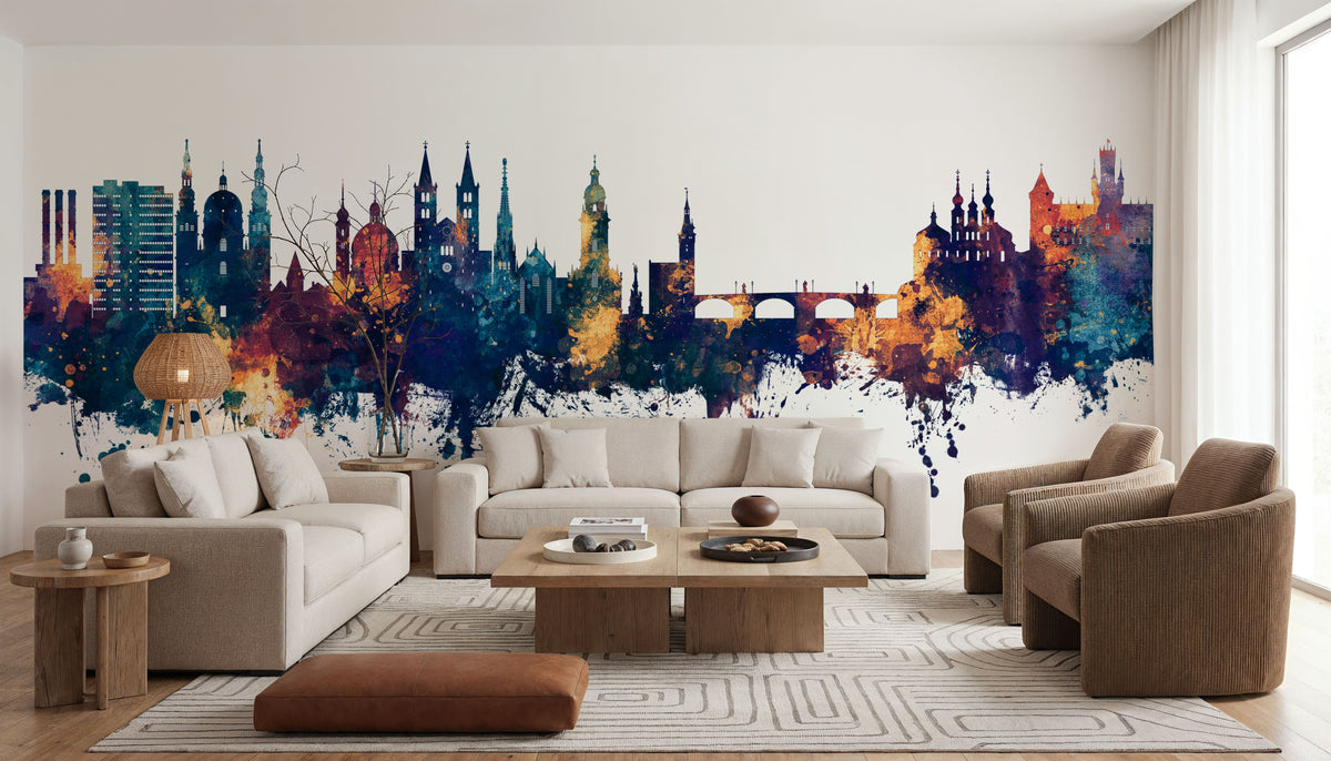 Würzburg Germany Skyline Blue & Bronze Mural Wallpaper - room preview 06