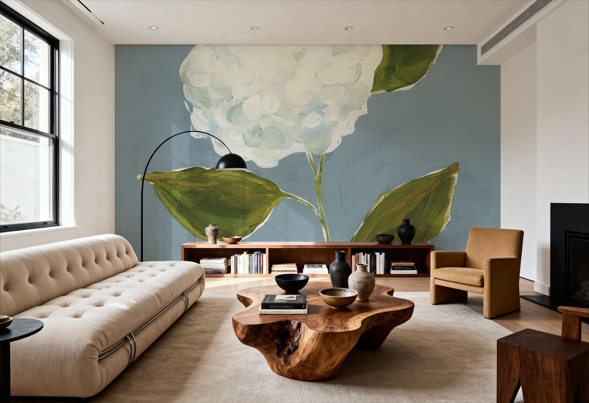 Dusty Blue Hydrangea II Mural Wallpaper - room preview 06