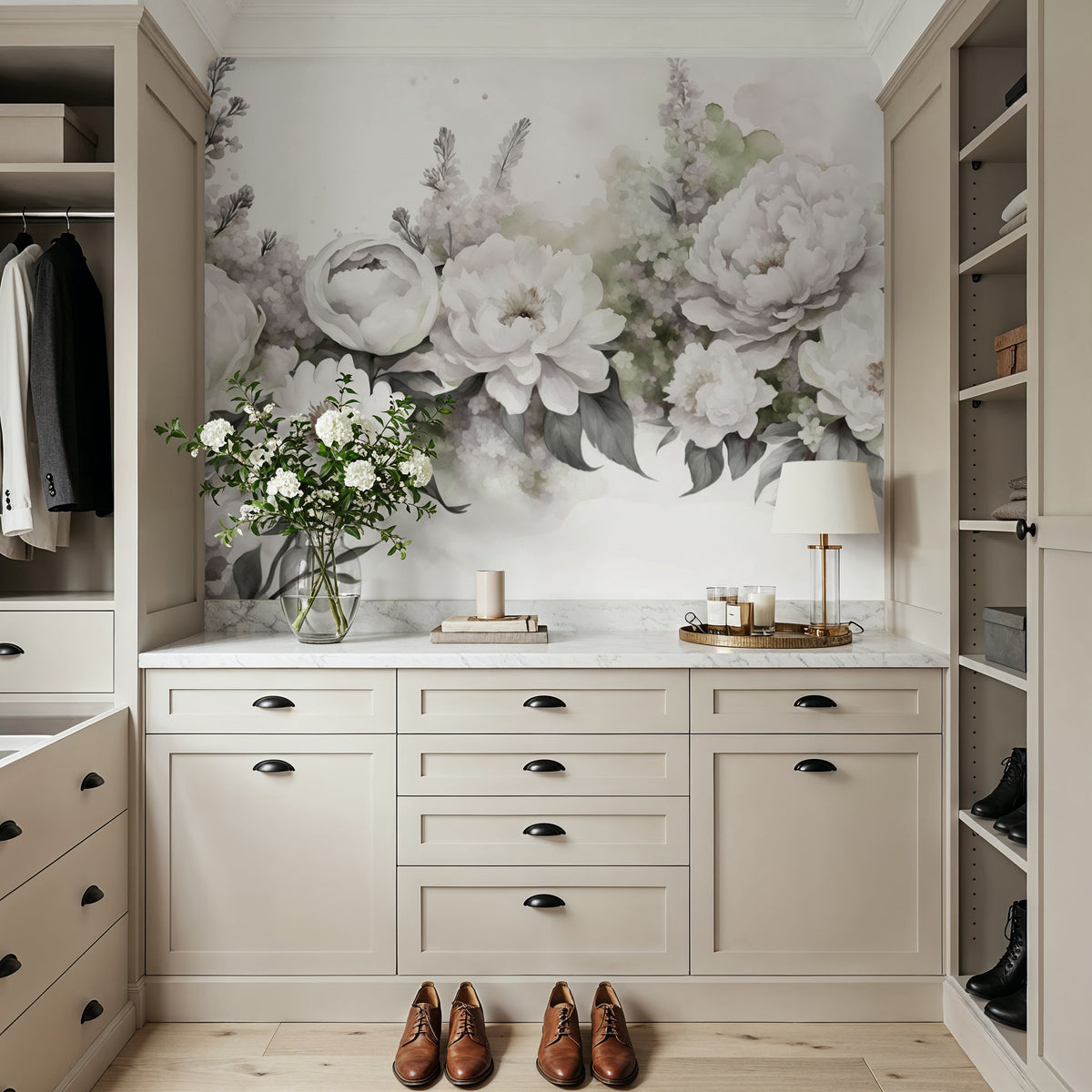 Peony Melody Green and Purple Mural Wallpaper - room preview 06