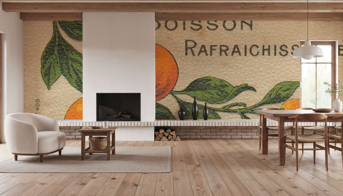Orange Label Mural Wallpaper - room preview 06