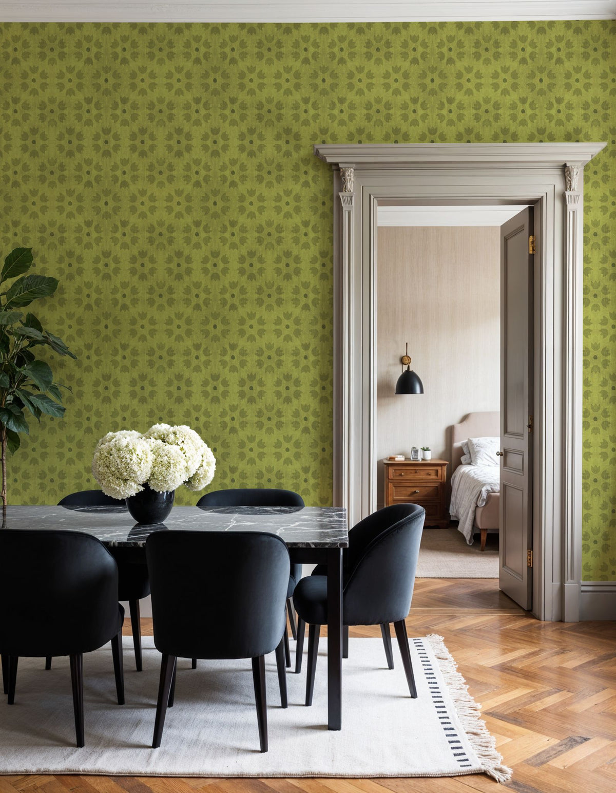 La Vida Flowers Green Mural Wallpaper - room preview 06