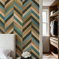 Chevron Wood, Teal Mural Wallpaper - room preview 06