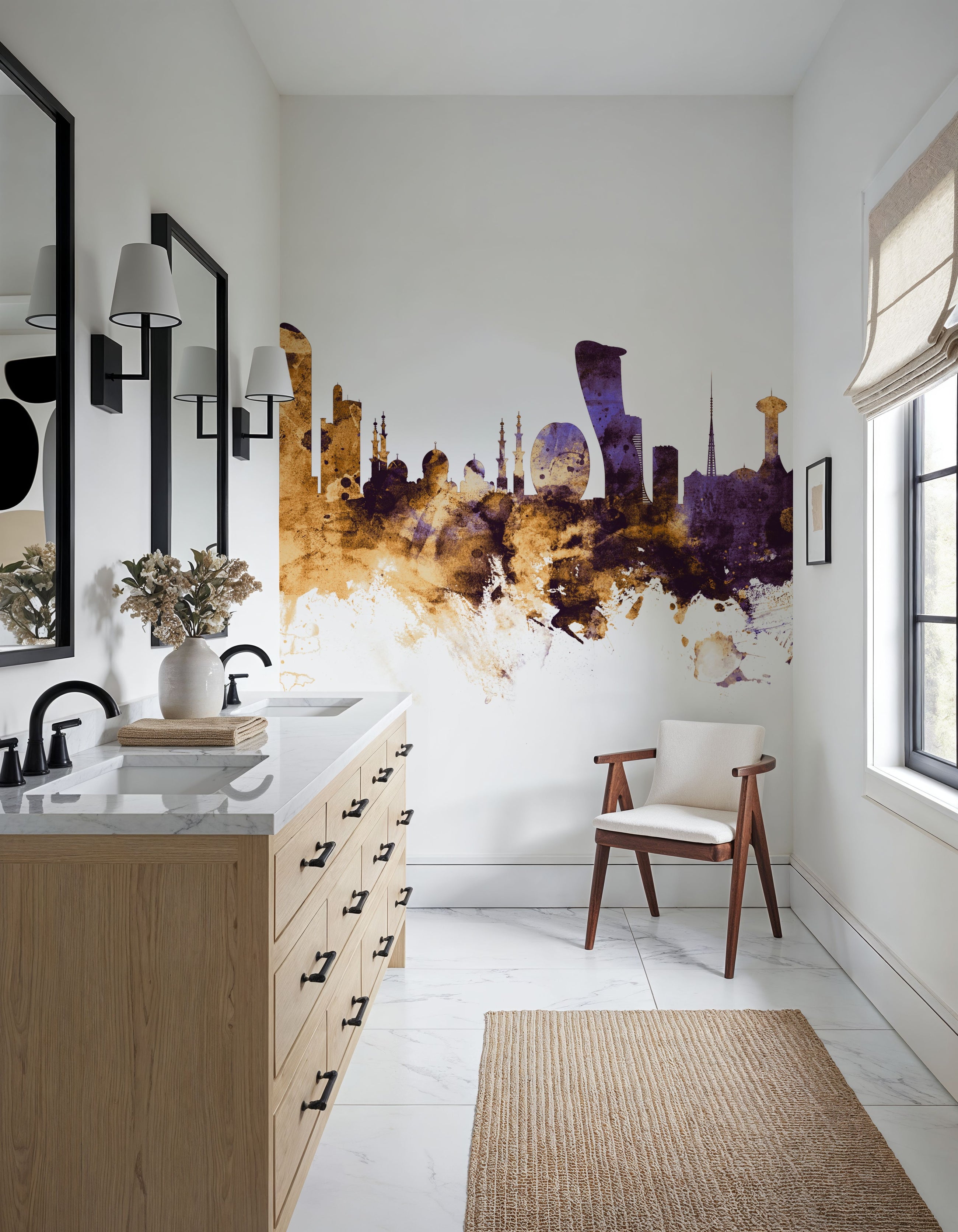 Abu Dhabi Skyline Purple & Gold Mural Wallpaper