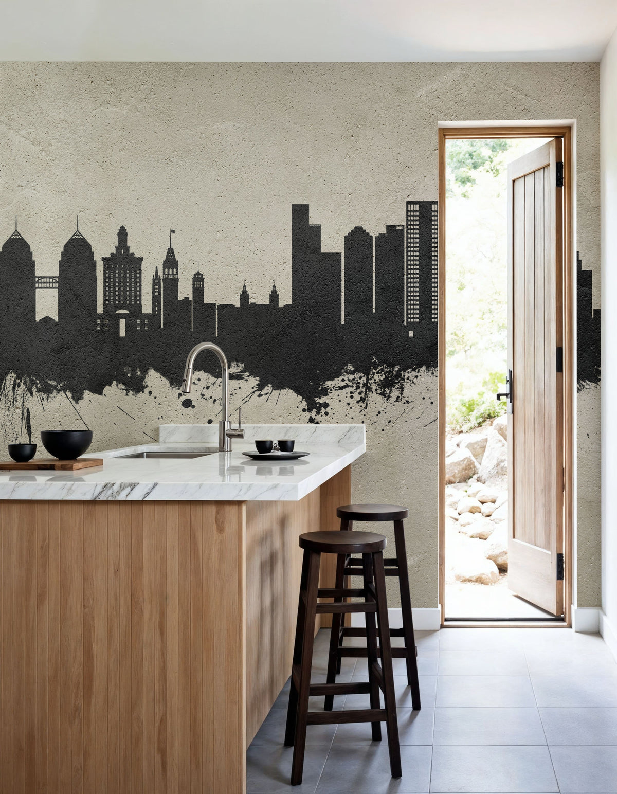 Oakland California Skyline Concrete Mural Wallpaper - room preview 06
