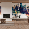 Seattle Skyline Blue & Bronze Mural Wallpaper - room preview 06