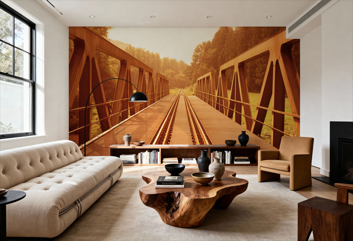 Rustic Railway Bridge Mural Wallpaper - room preview 06