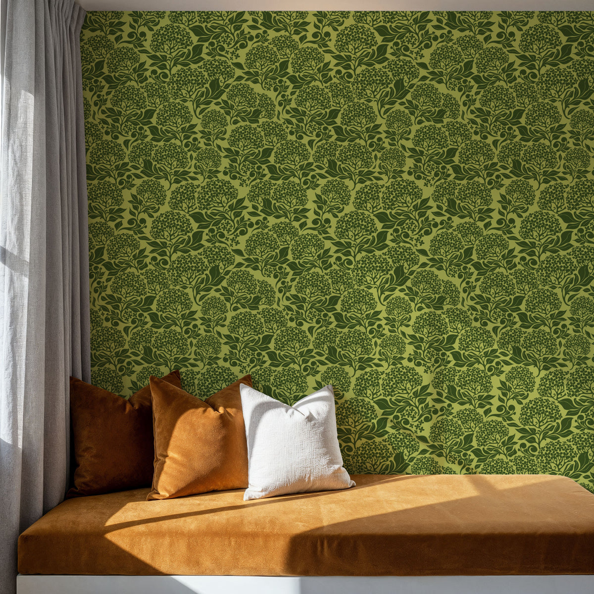 Hydrangea, Lime Mural Wallpaper - room preview 06