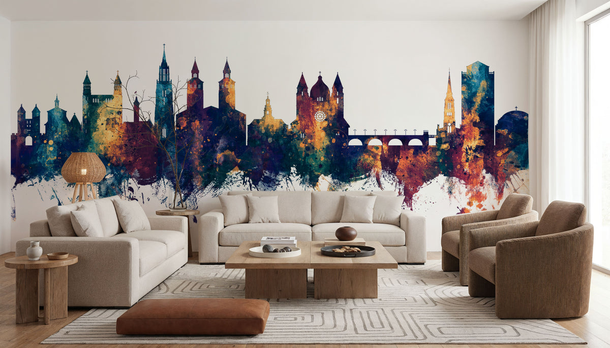 Maastricht the Netherlands Skyline Blue & Bronze Mural Wallpaper - room preview 06