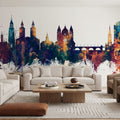 Maastricht the Netherlands Skyline Blue & Bronze Mural Wallpaper - room preview 06