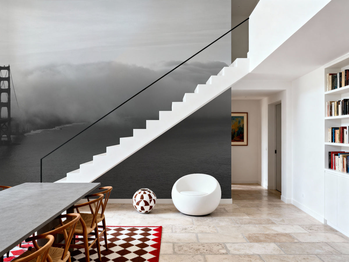 Foggy Bridge Silhouette Mural Wallpaper - room preview 06