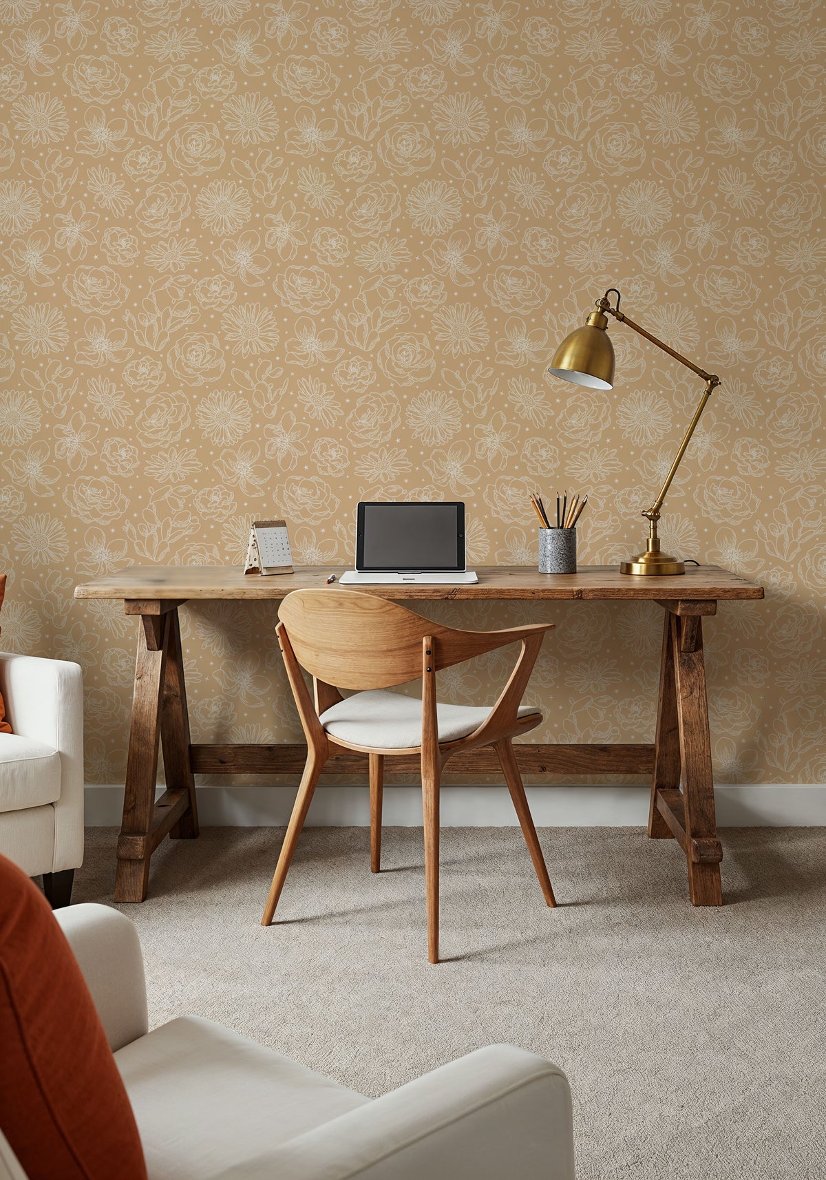 Sky Flowers Gold Mural Wallpaper - room preview 06