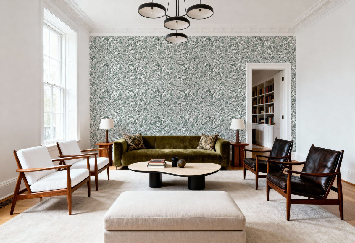 Negative Leaf, Sage Mural Wallpaper - room preview 06