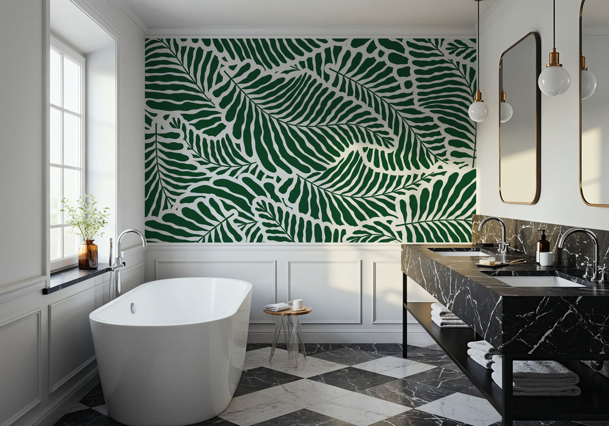 Fern Cut-Outs Pattern, Malachite Green Mural Wallpaper - room preview 06