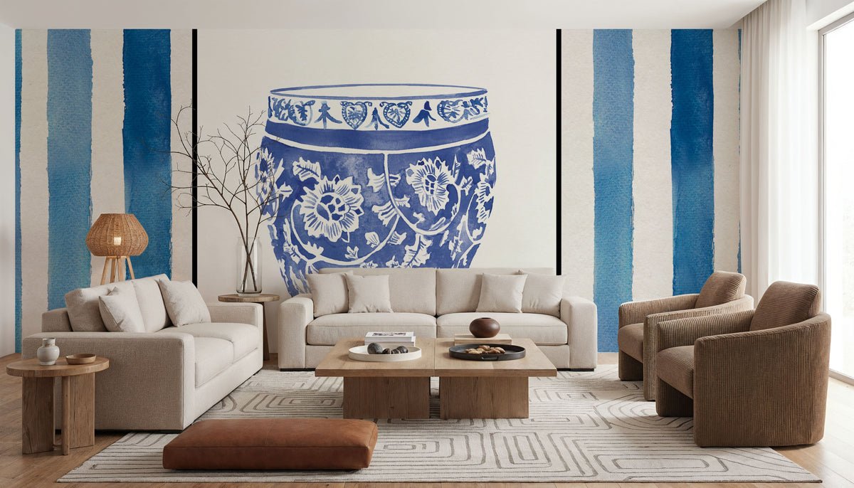 Chinoiserie Vase IV Stripes Mural Wallpaper - room preview 06