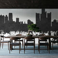 Detroit Michigan Skyline Black & White Mural Wallpaper - room preview 06