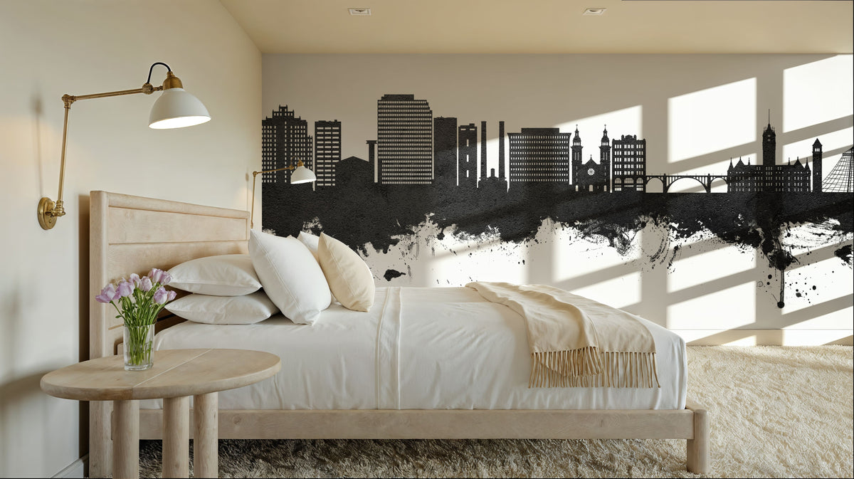 Spokane Washington Skyline Black & White Mural Wallpaper - room preview 06