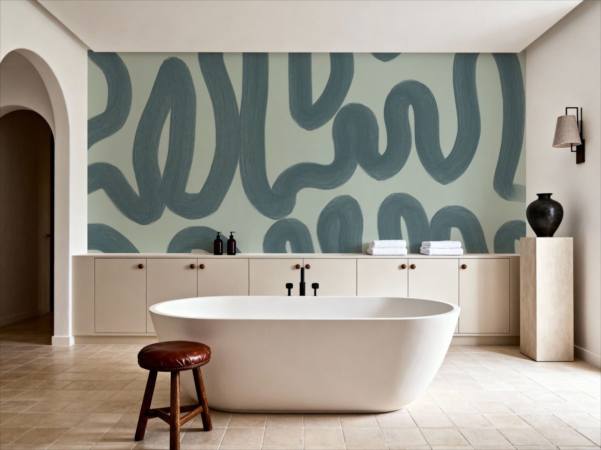 Modern Abstract, Light Teal Mural Wallpaper - room preview 06