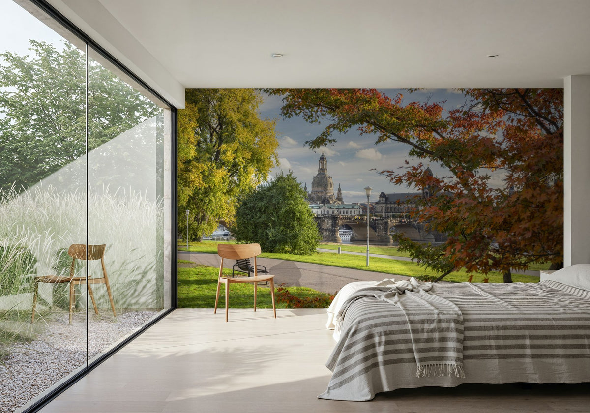Autumn Bridge Walk Mural Wallpaper - room preview 06