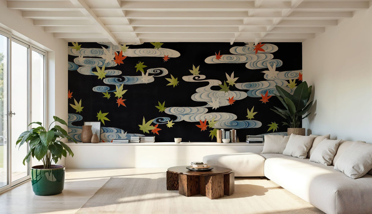 Maple Leaves in the Tatsuta River Mural Wallpaper - room preview 06