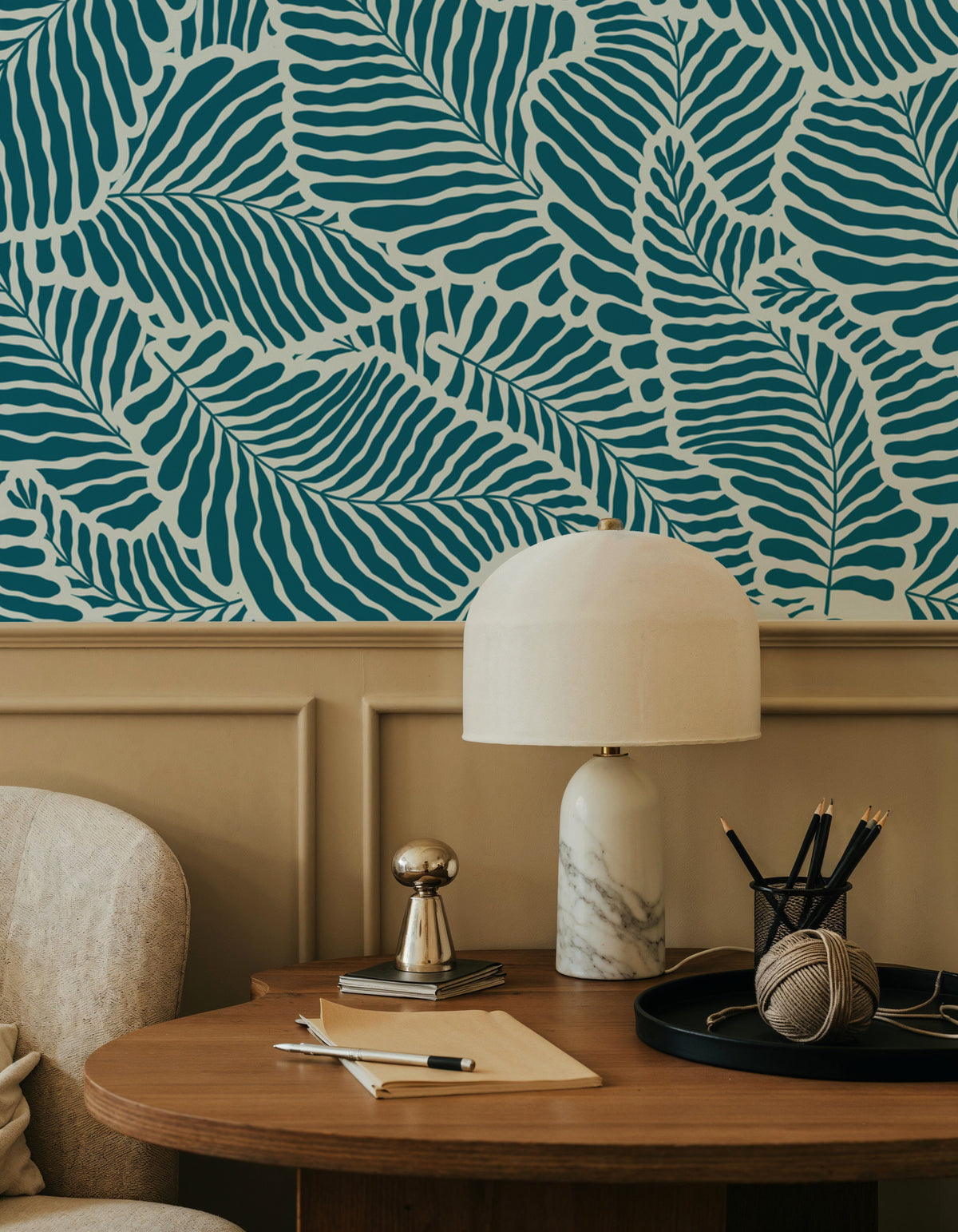 Fern Cut-Outs Pattern, Teal Mural Wallpaper - room preview 06