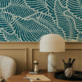 Fern Cut-Outs Pattern, Teal Mural Wallpaper - room preview 06