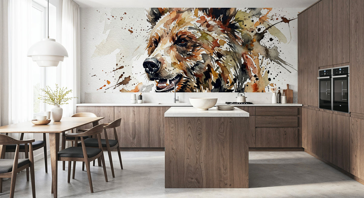 Grizzly Bear - Watercolor Predators Series Mural Wallpaper - room preview 06