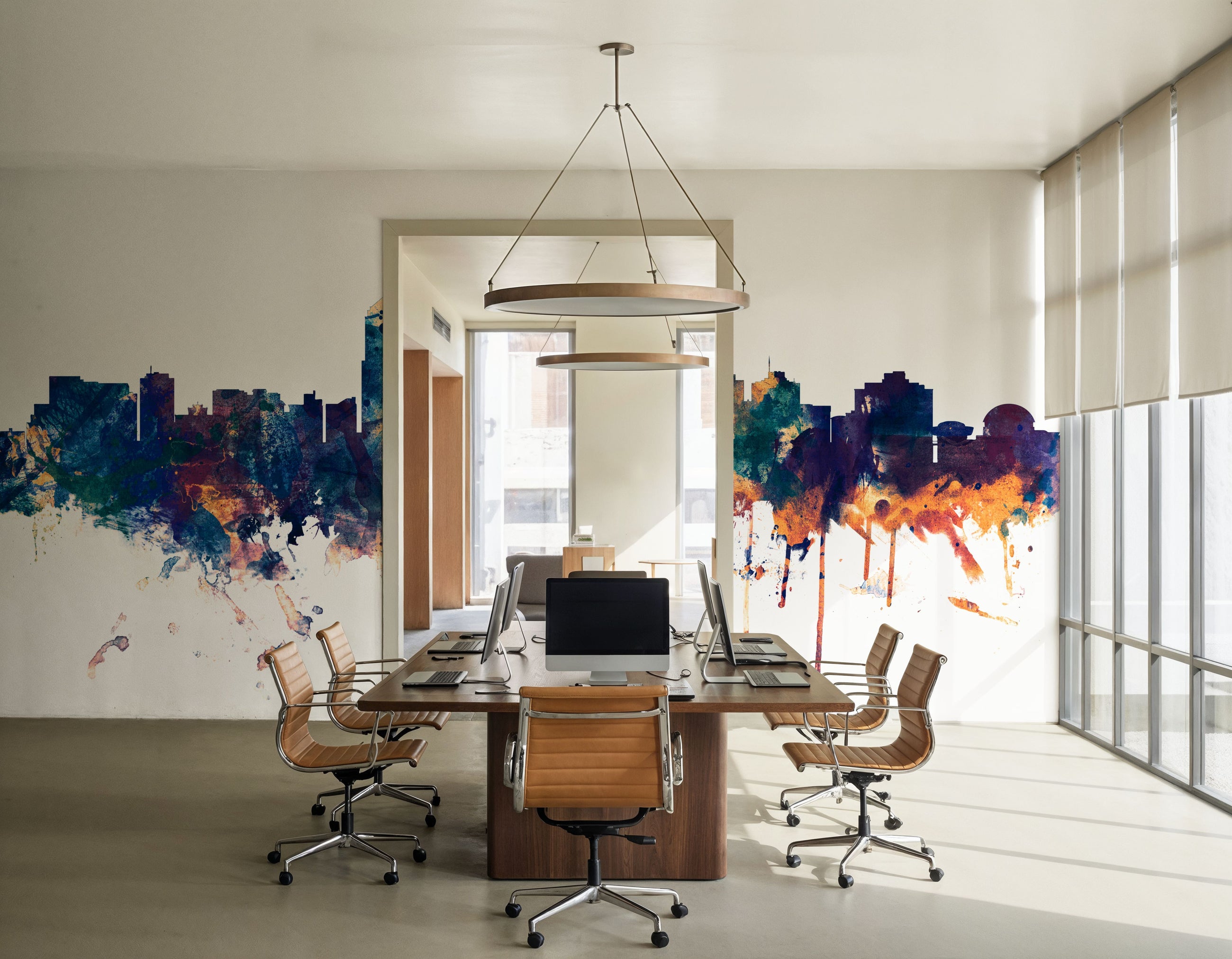 Albuquerque New Mexico Skyline Blue & Bronze Mural Wallpaper