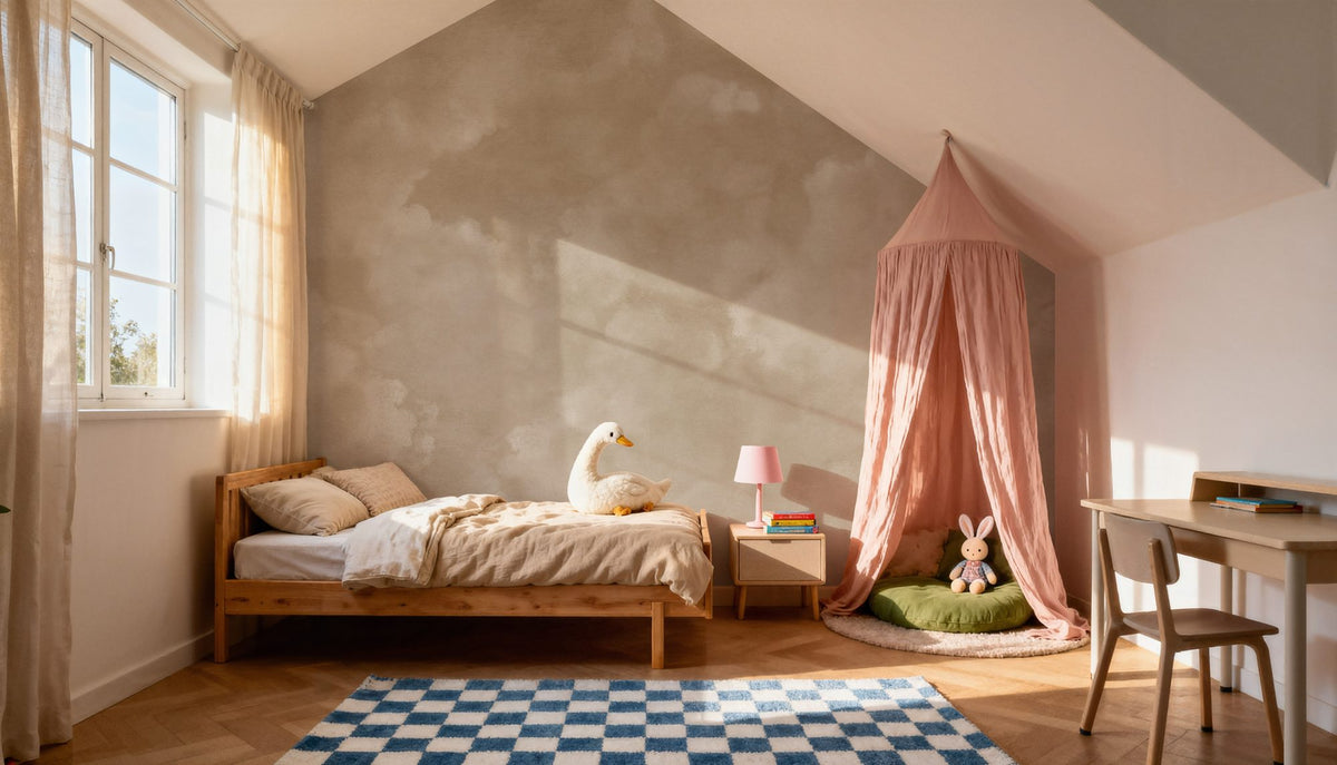 Painted Dreamy Clouds, Sepia Mural Wallpaper - room preview 06