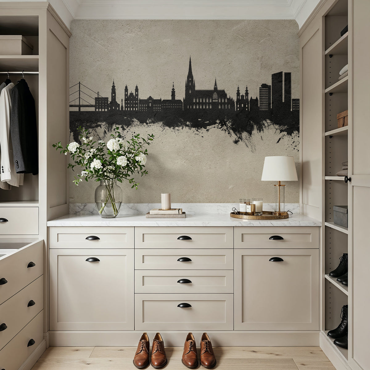 Linz Austria Skyline Concrete Mural Wallpaper - room preview 06
