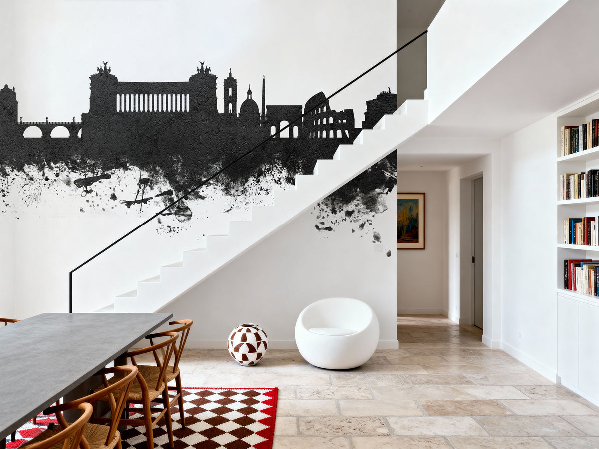 Rome Italy Skyline Black & White Mural Wallpaper - room preview 06