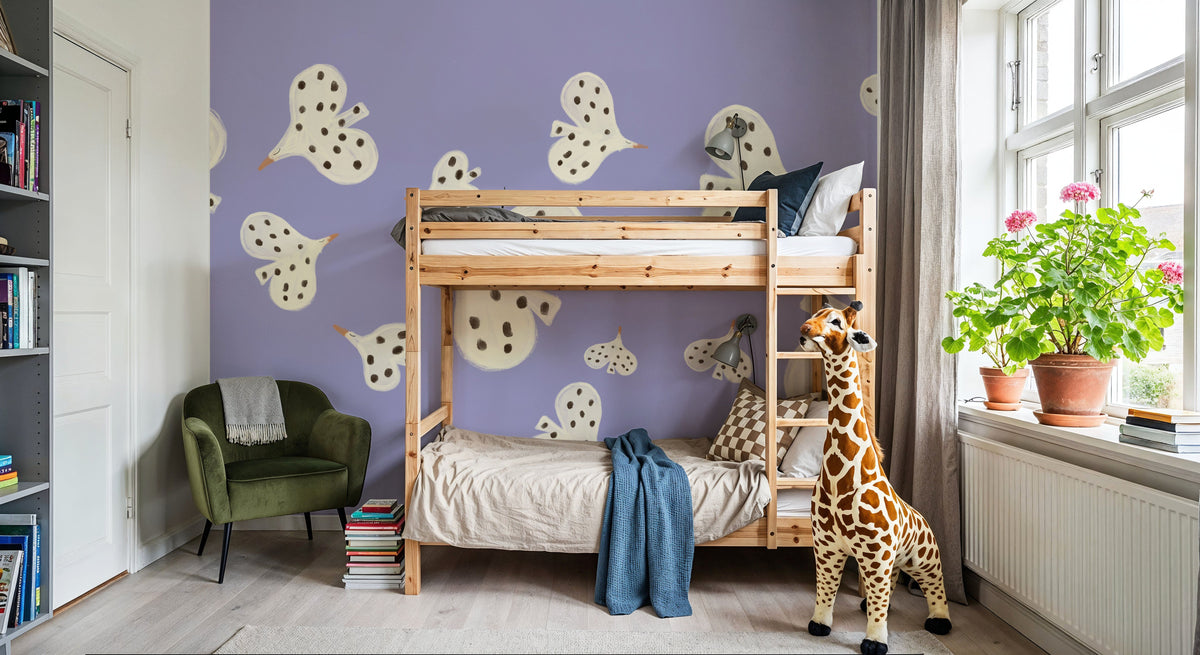 Birds Flying High, Periwinkle Mural Wallpaper - room preview 06