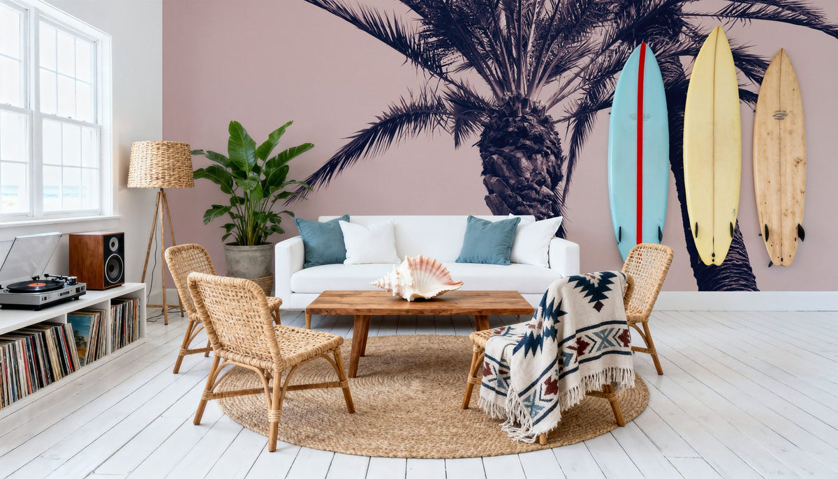 Pink Palms I Mural Wallpaper - room preview 06