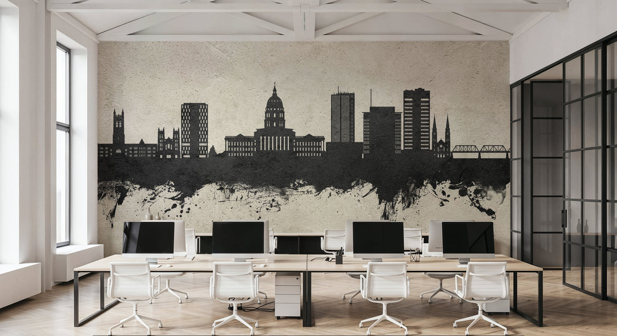 Topeka Wyoming Skyline Concrete Mural Wallpaper - room preview 06