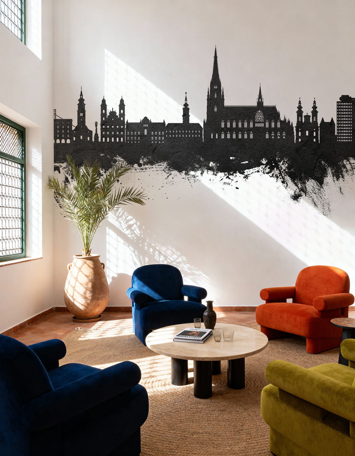 Linz Austria Skyline Black & White Mural Wallpaper - room preview 06