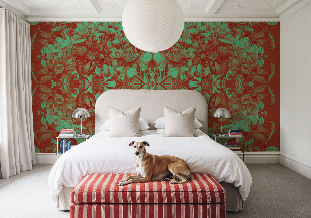 Scandi Flower Ceiling VI Mural Wallpaper - Red Tone - room preview 06