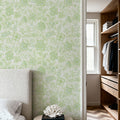 Kala Flowers Green on White Mural Wallpaper - room preview 06