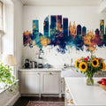 The Hauge Netherlands Skyline Blue & Bronze Mural Wallpaper - room preview 06