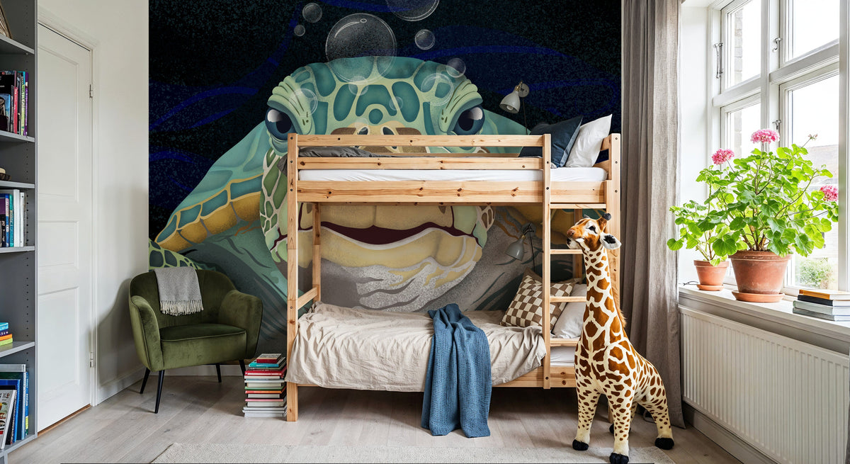 Hello Turtle, Midnight Mural Wallpaper - room preview 06
