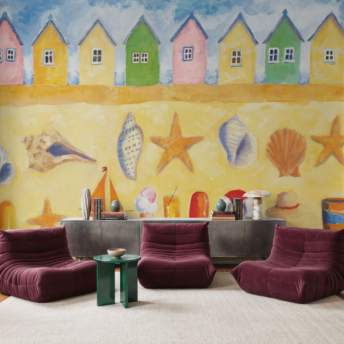 Beach Huts Mural Wallpaper - room preview 06