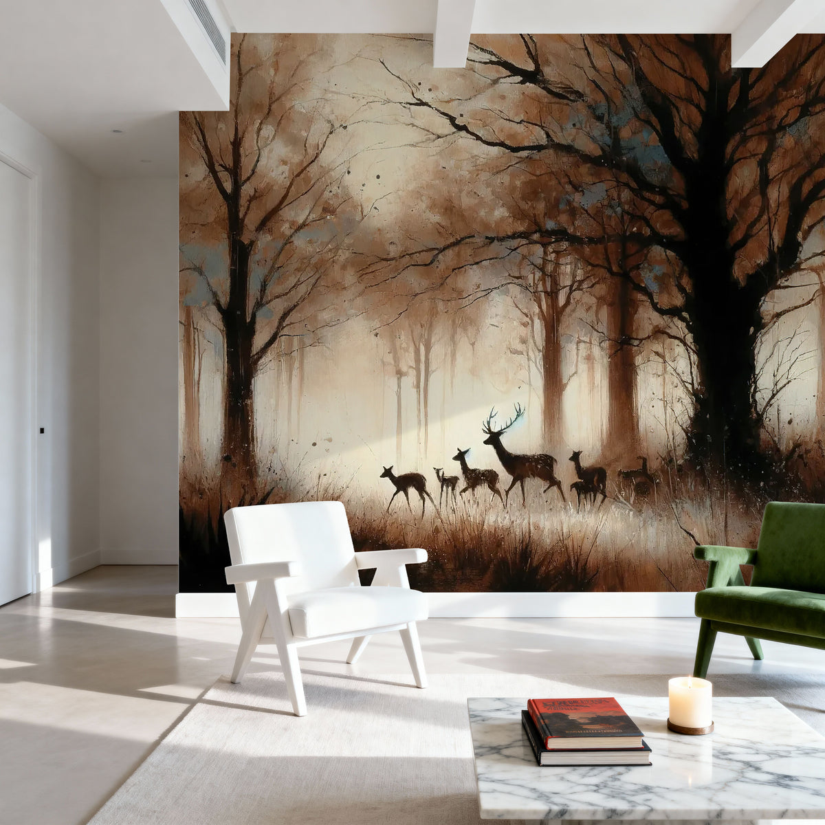 Deer Family in Misty Sepia Mural Wallpaper - room preview 06