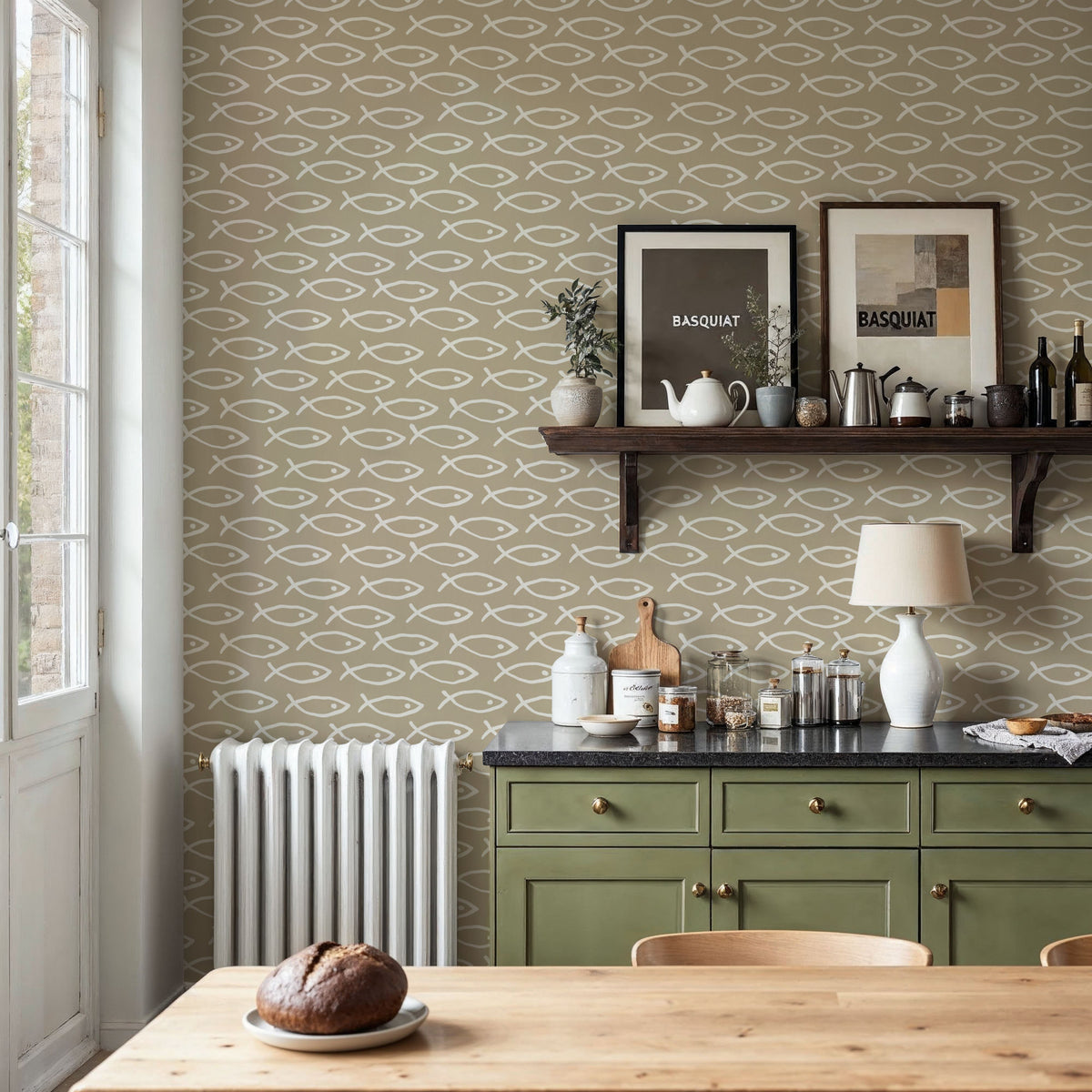 Seaside Fish Beige Mural Wallpaper - room preview 06