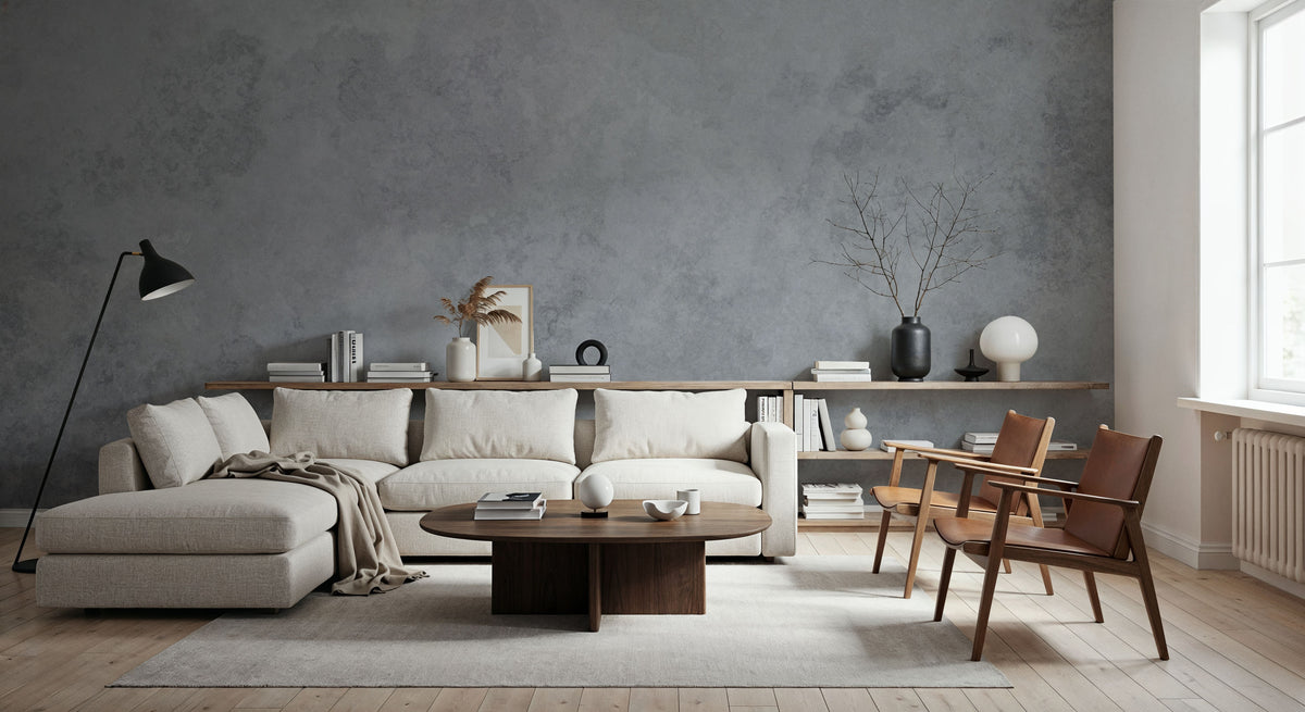 Subtle Plaster Wall, Grey Mural Wallpaper - room preview 06