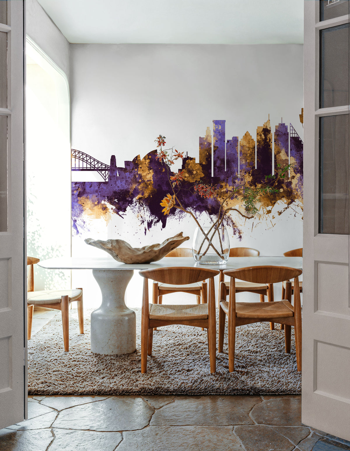 Sydney Australia Skyline Purple & Gold Mural Wallpaper - room preview 06