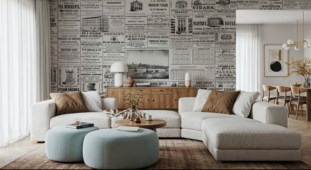 Vintage Newspaper Mural Wallpaper - room preview 06