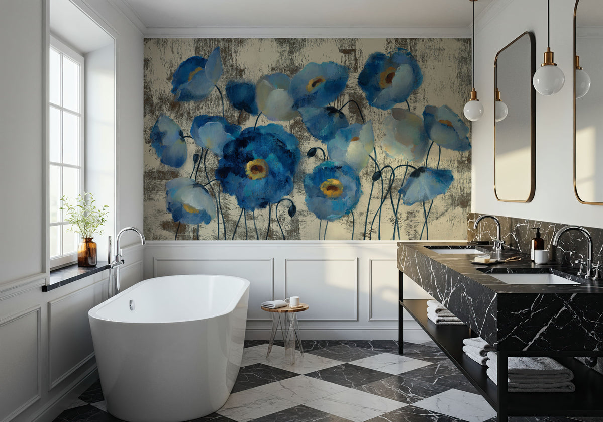 Aquamarine Floral Mural Wallpaper - room preview 06