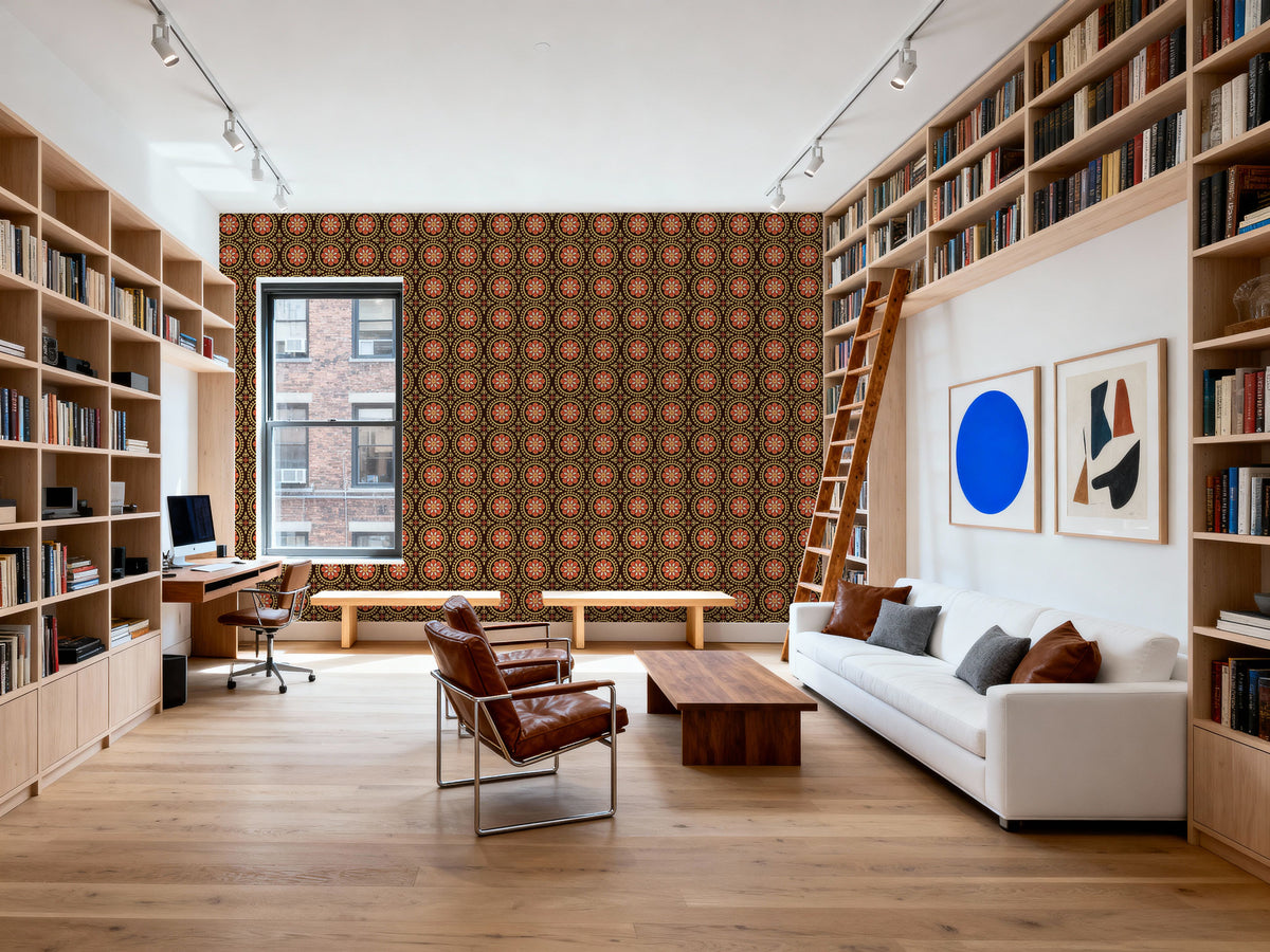 Geo Floral, Chocolate Mural Wallpaper - room preview 06