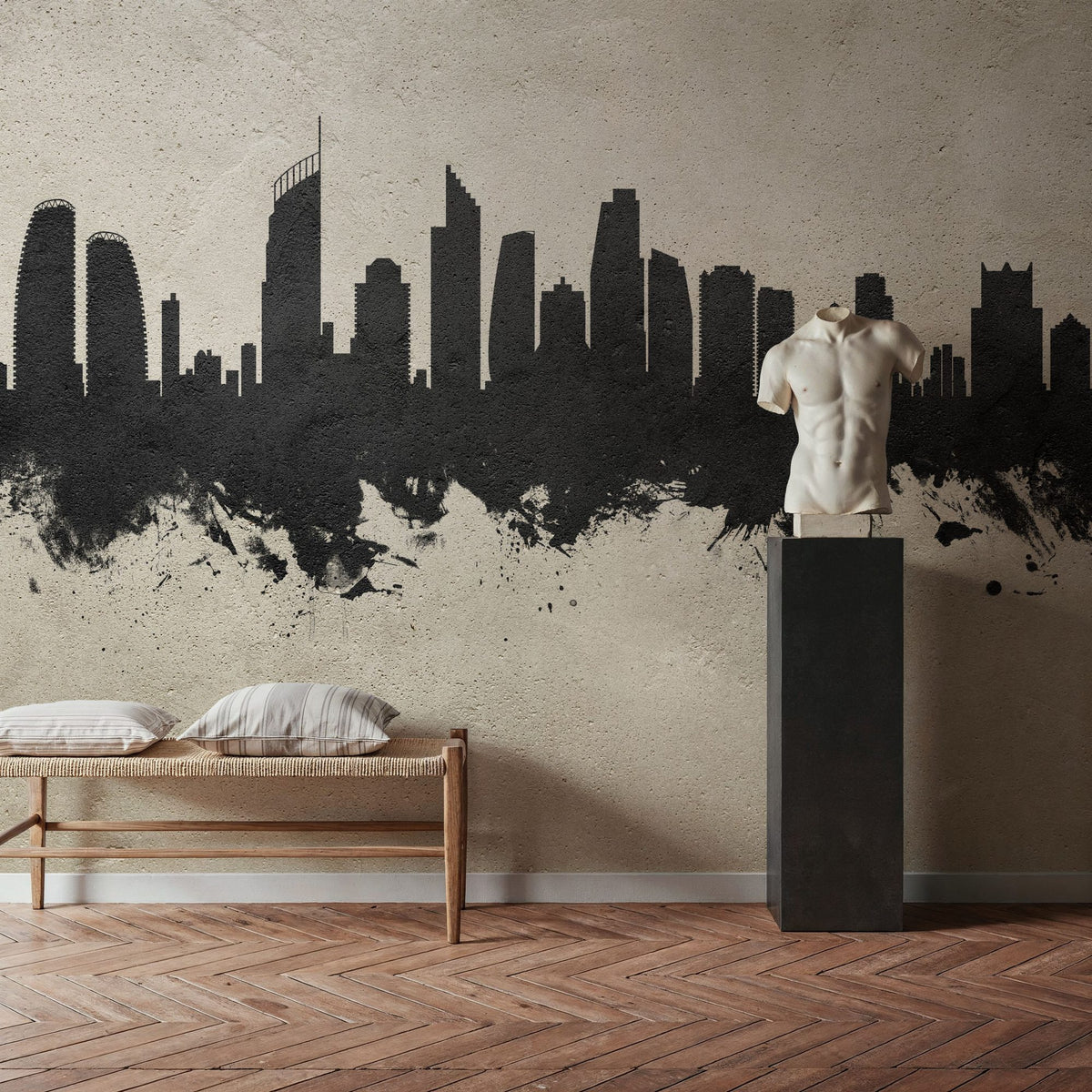 Gold Coast Australia Skyline Concrete Mural Wallpaper - room preview 06