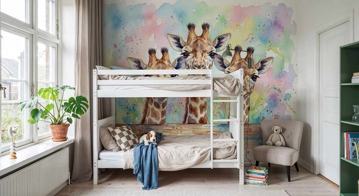 Giraffes - Cute Baby Animals Series Mural Wallpaper - room preview 06
