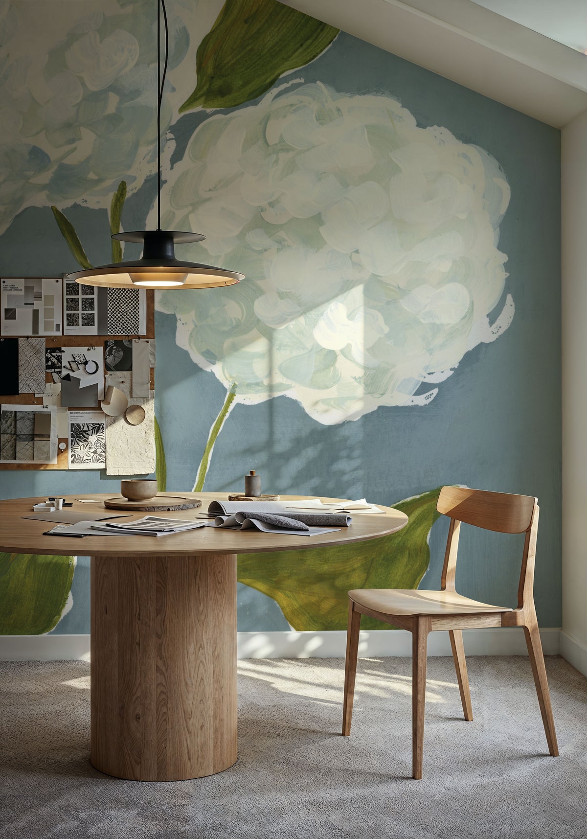 Dusty Blue Hydrangea III Mural Wallpaper - room preview 06